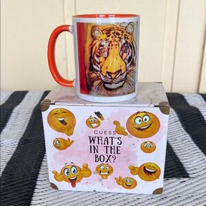 Tiger Print Mug with Orange Handle by Julie Lee Art